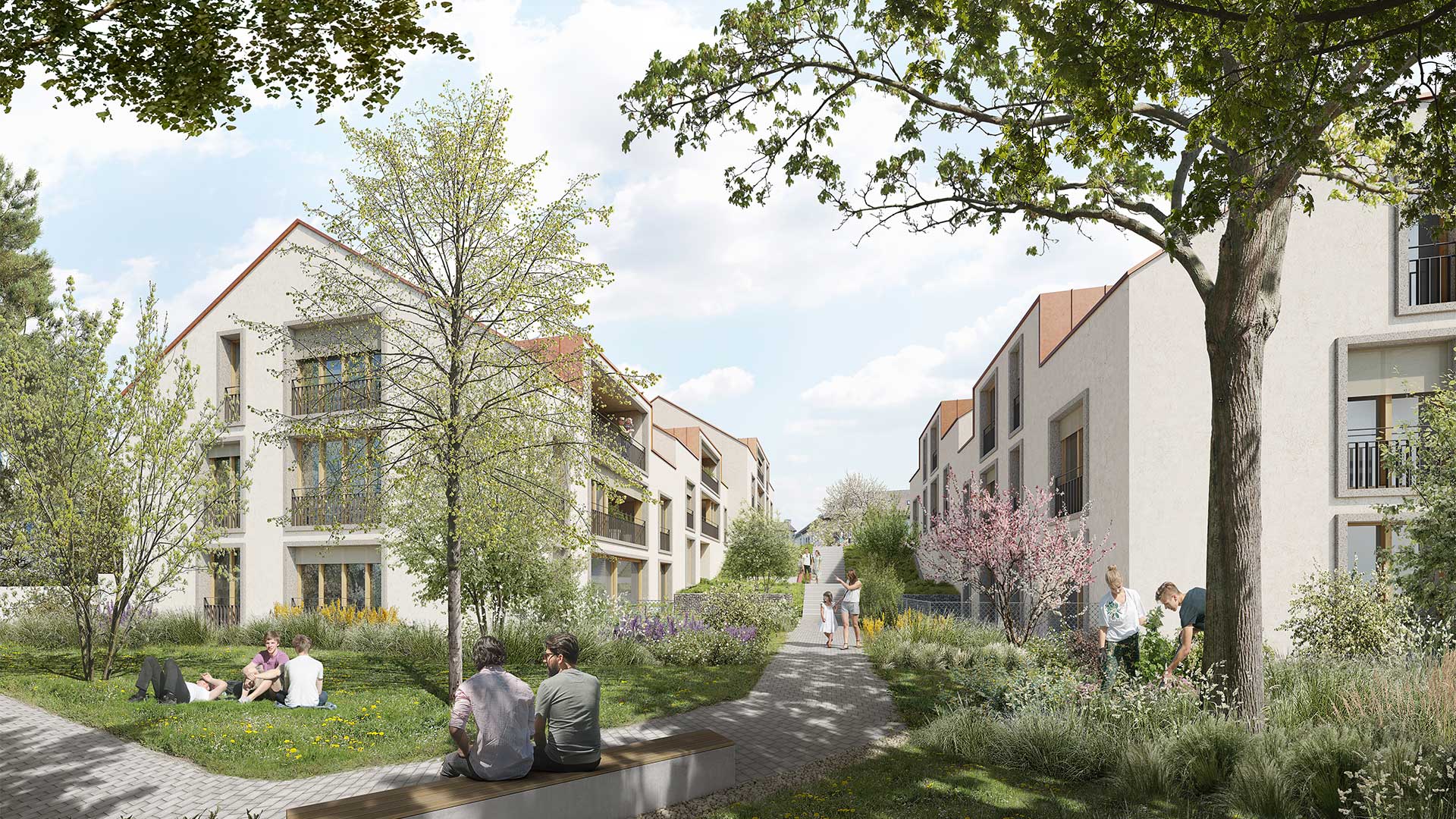 Image de synthèse de la promotion immobilière à Bernex Place, une construction de 20 appartements de 2.5 pièces à 6 pièces