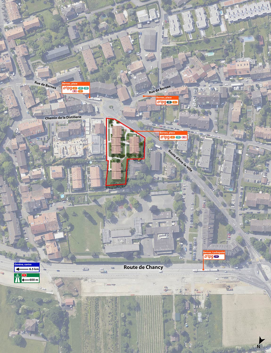 Plan de situation vue aérienne de la promotion immobilière Bernex Place